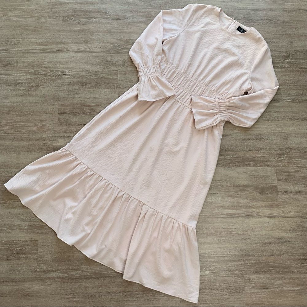 LEV NYC NWT Cream Pink Long Sleeve Midi Dress Boho Cottagecore M